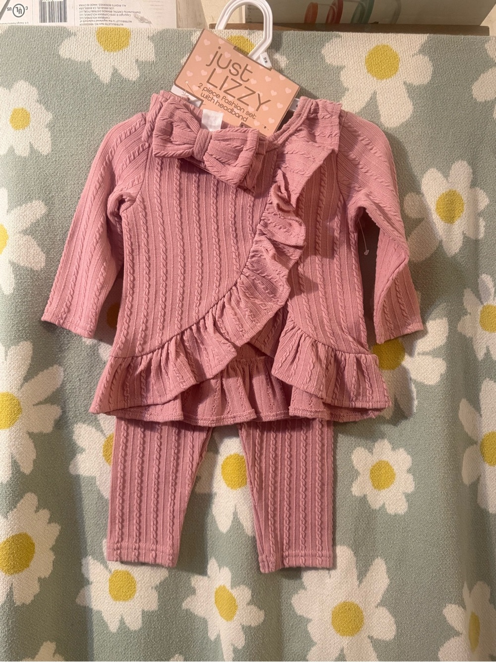 Girls' Pink Ruffle Knit Matching Set with Bow